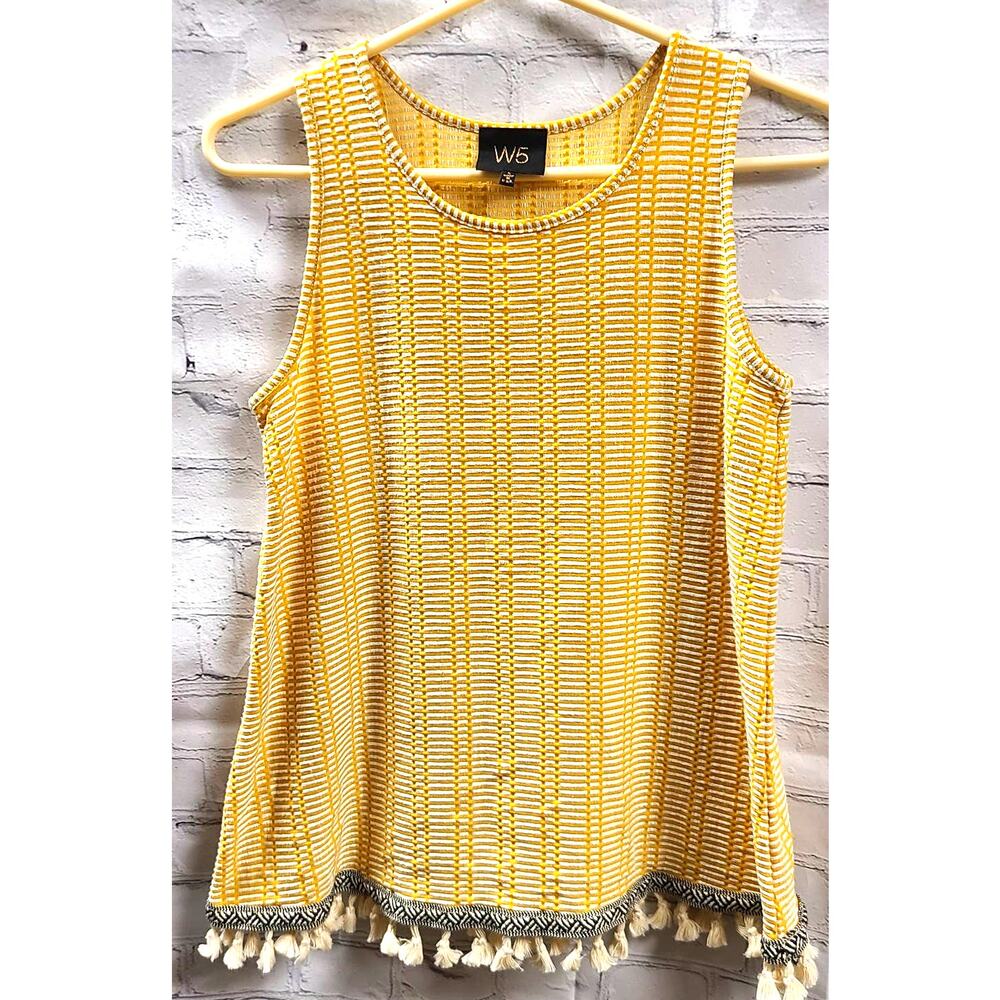 Anthropologie W5 Yellow Striped Tassel Tank Top Spring-Summer Blouse Size S